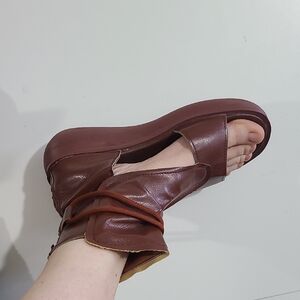 Womens Brown Faux Leather Boho Sandals
